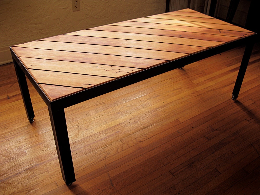 SLANT coffee table  gorgeous reclaimed wood  Douglas Fir and raw black steel welded base