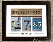 Wedding Date Number Art  - Colored 11x14 UNFRAMED Print - Wedding or Anniversary Gift