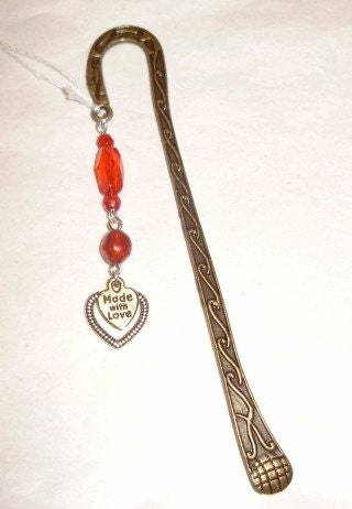 Red beaded Swarovski Heart Book Mark 6" Long