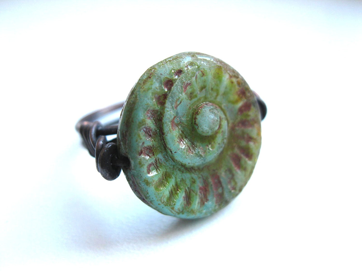 Spring Green Spiral Cocktail Ring in hand-forged copper in your size. For the Steampunk Naturalist. Made to Order. - feralstrumpet