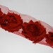 Shabby Chic Frayed Vintage Chiffon Rosette Flowers - BERRY RED MAROON Rose Trim - 1/2 yard length with - approx. 7- 8 flowers
