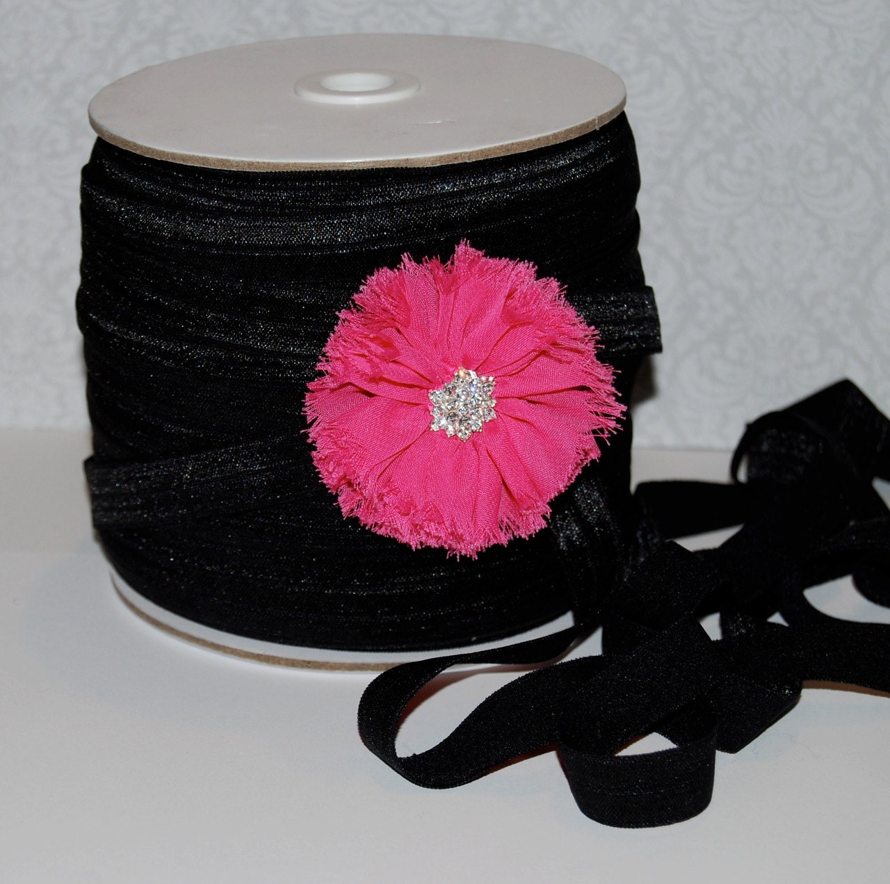 Black Fold Over Elastic - Shiny FOE 5/8" inch  Baby Headbands  Hair Ties  Satin Elastic Soft - 5 yards Black Elastic  FOE  15mm wide