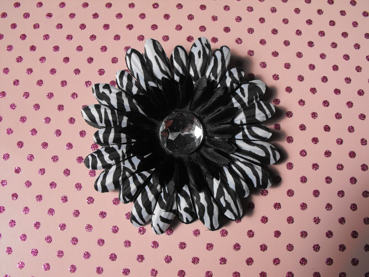 Black Layered Zebra Gerber Daisy Hair Clip