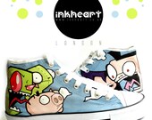 Hand Painted Shoes, Custom Space Invader Zim, High Tops