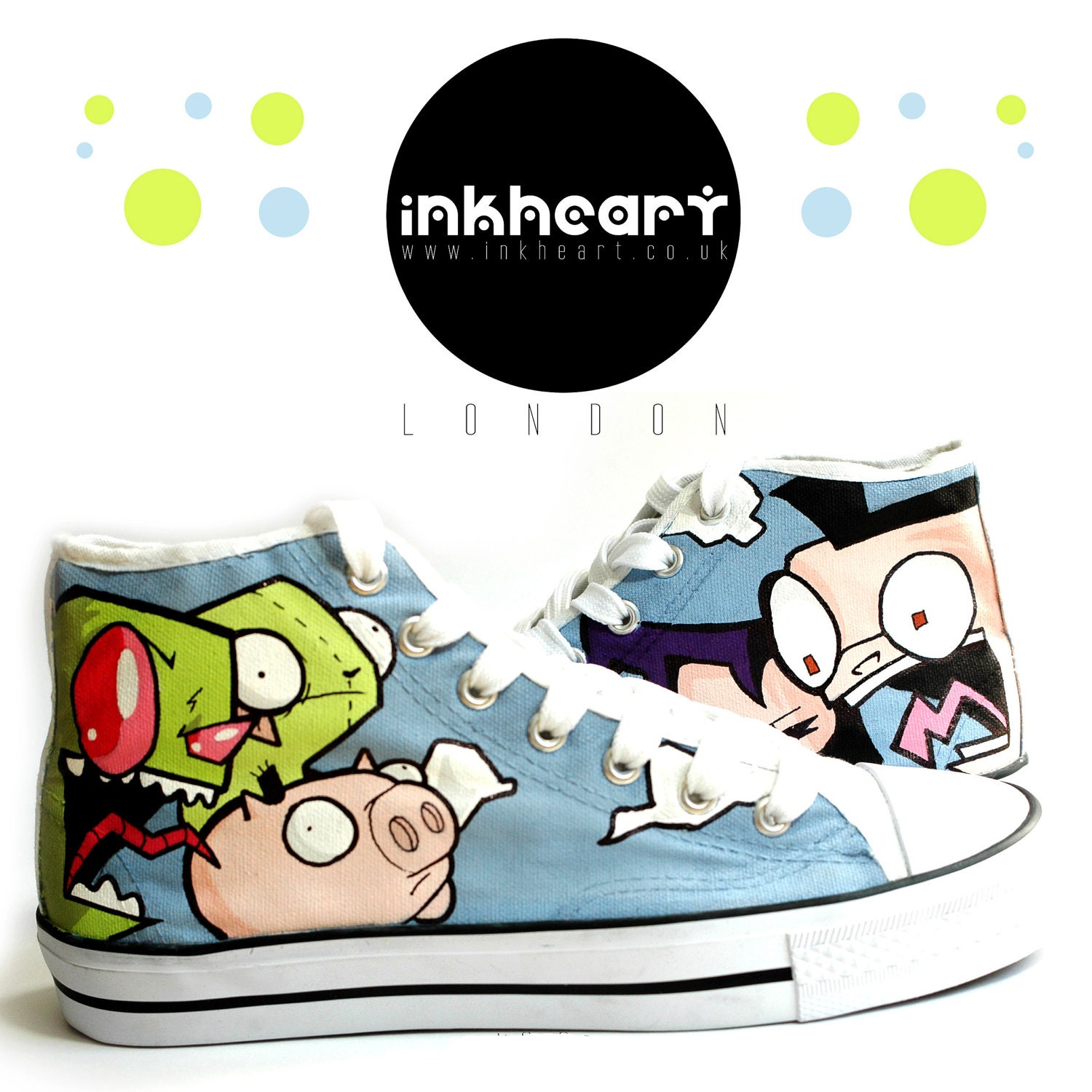 Hand Painted Shoes, Custom Space Invader Zim, High Tops