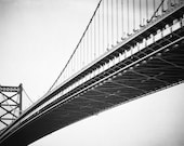 Black and White Photography - bridge art print philadelphia - gray ben franklin bridge grey - fine art photography modern - 8x12 Photograph