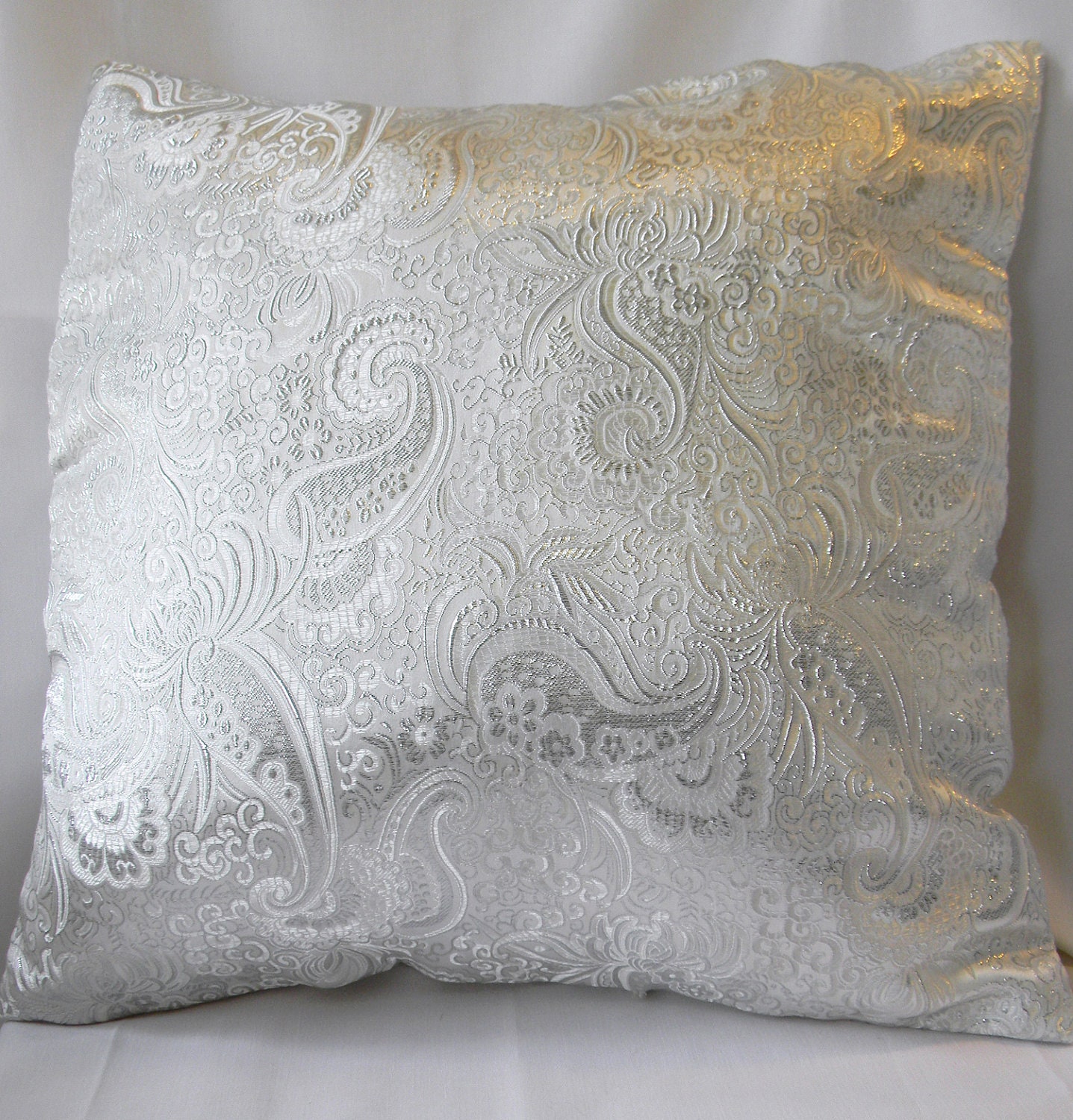Silver Paisley Brocade Pillow Cover, 16 by 16