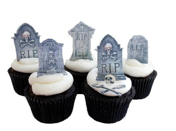 EXCLUSIVE - 12 Edible Tombstones - Edible Paper - Halloween Wedding - Dia de los Muertos