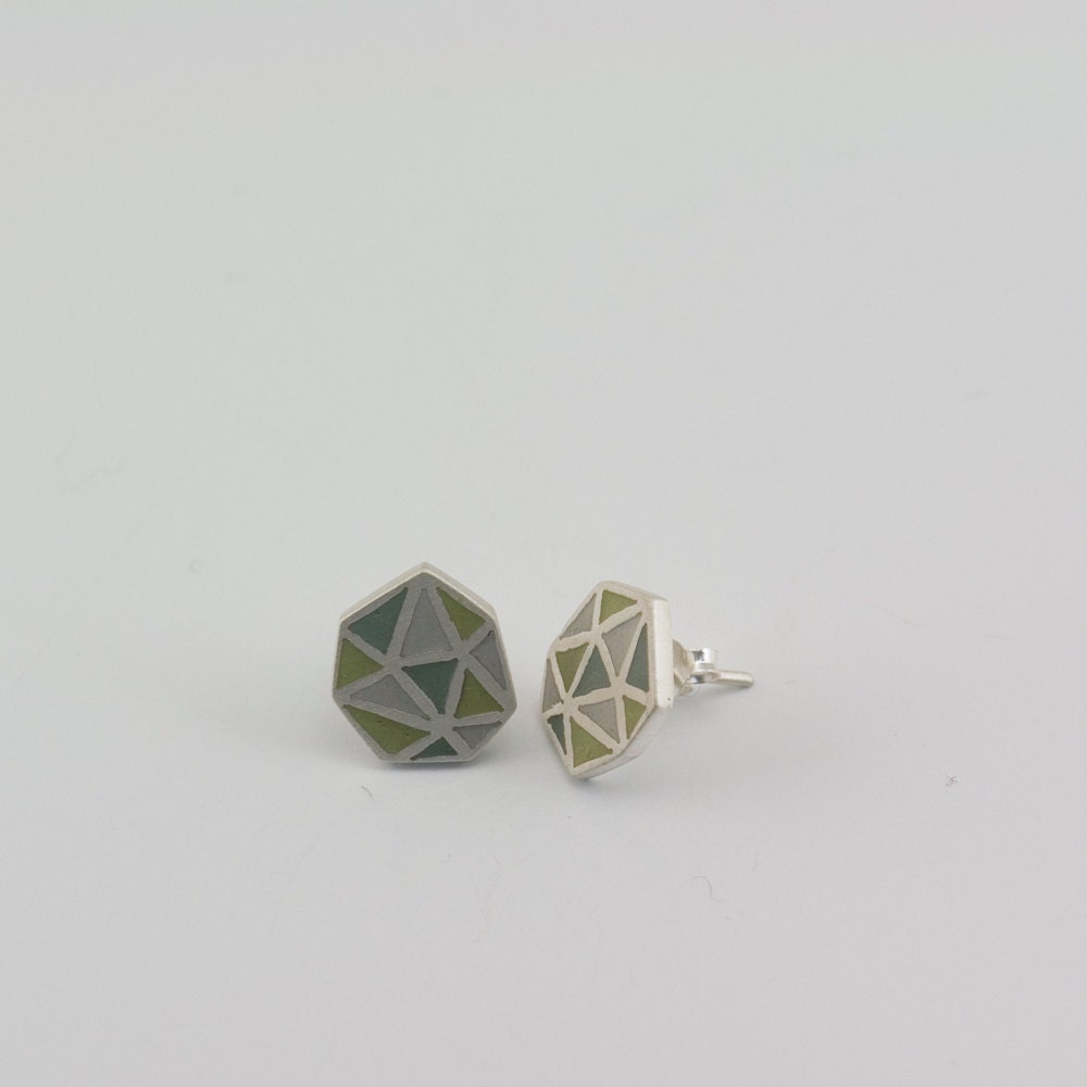 POLIEDRA multicolor sterling silver and polymer clay post earrings