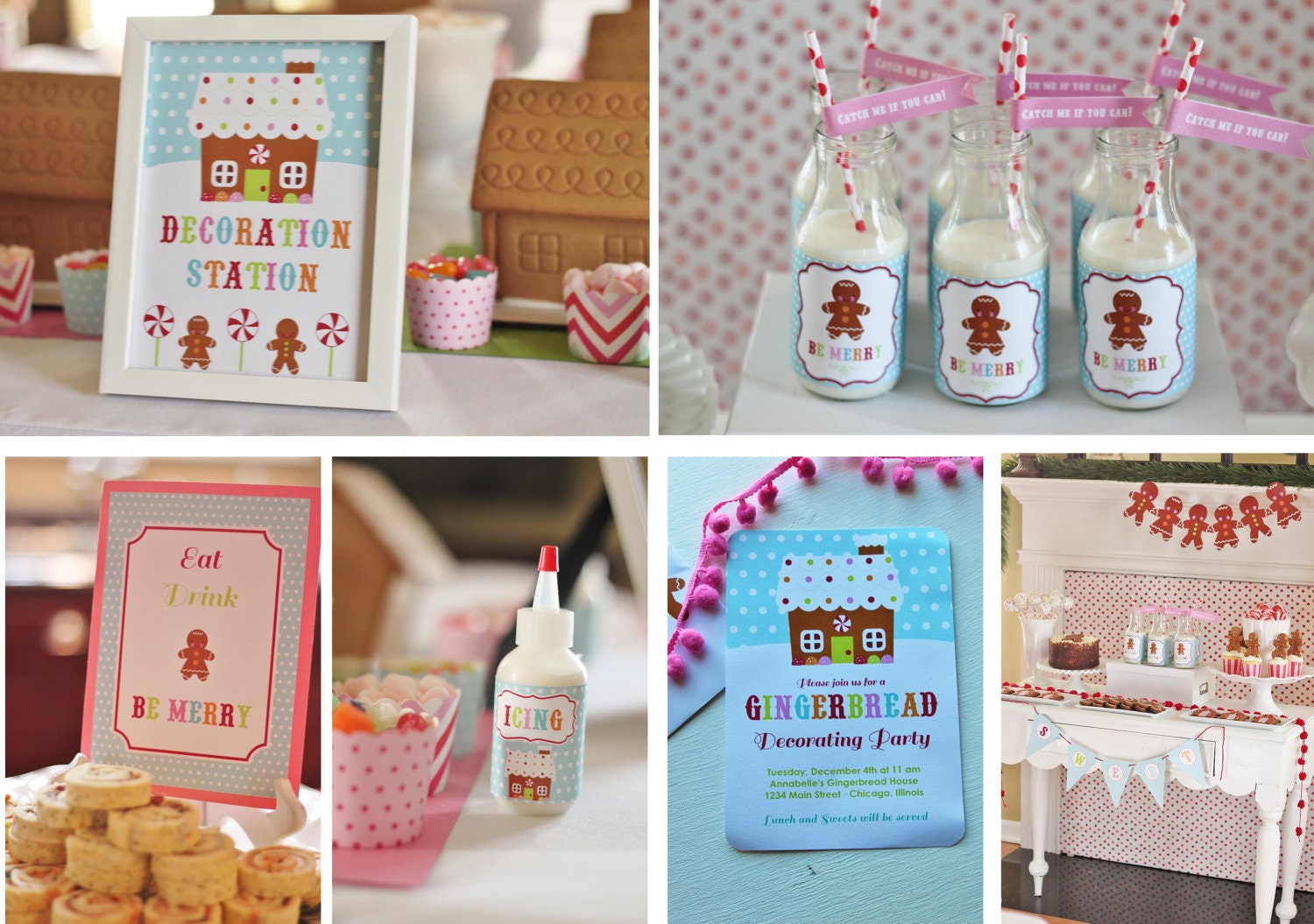 Gingerbread Party Set, invites, bottle wraps, cupcake topper, signs and more Il_170x135