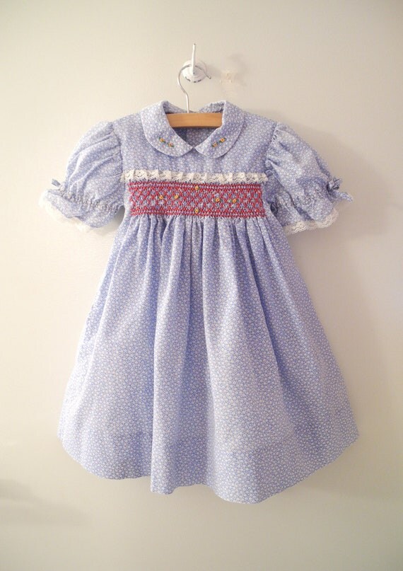 1950's Handmade Sky Blue Floral and Bright Red Dress