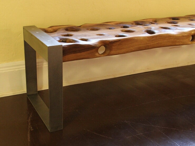 SandDrift Walnut Bench with Brushed Steel Legs