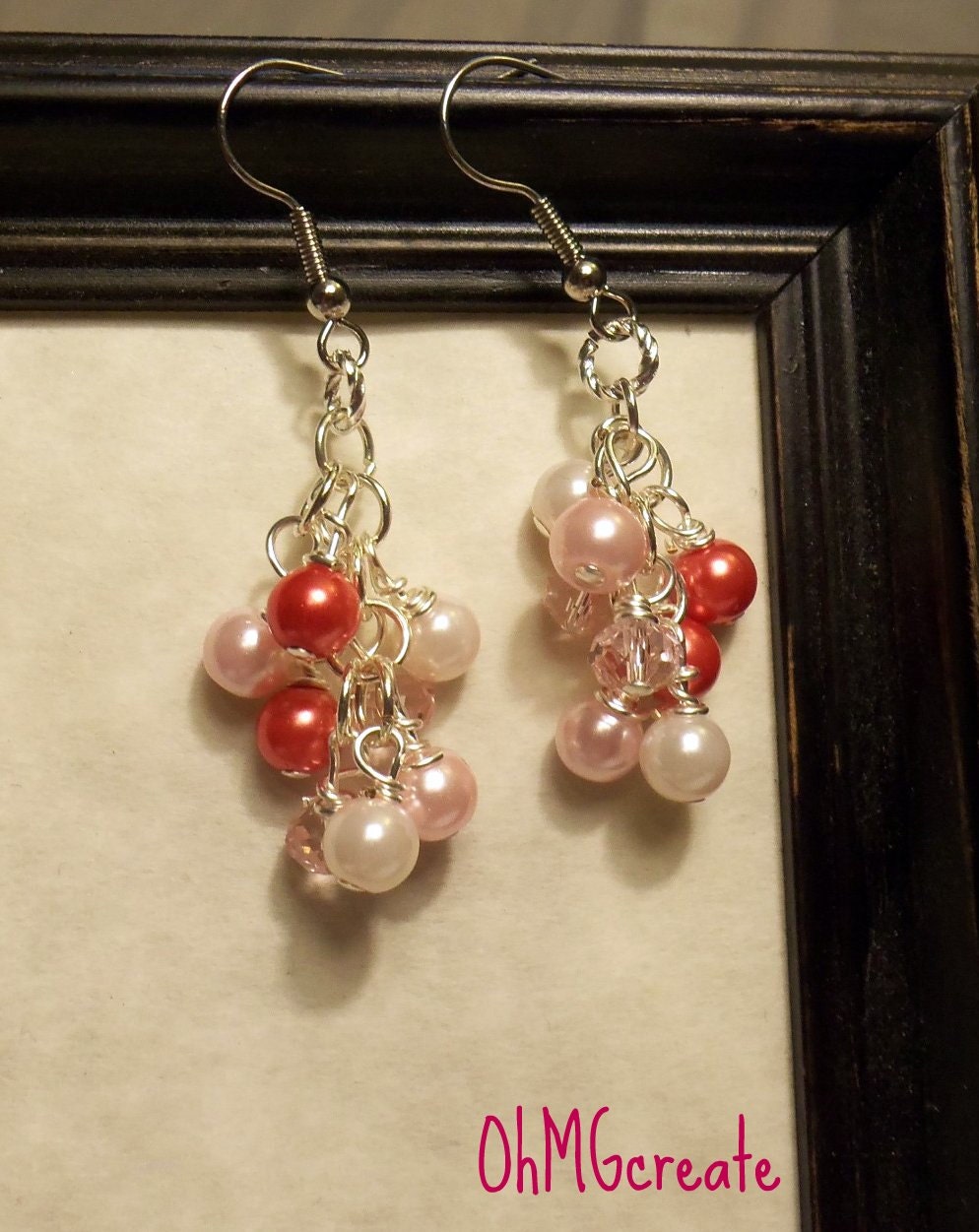 Pink pearl cluster earrings