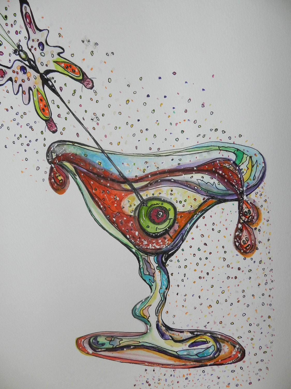 Martini, Original Watercolor Print of Martini, Martini Glass watercolor, Cosmopolitan - AngelicbyJones