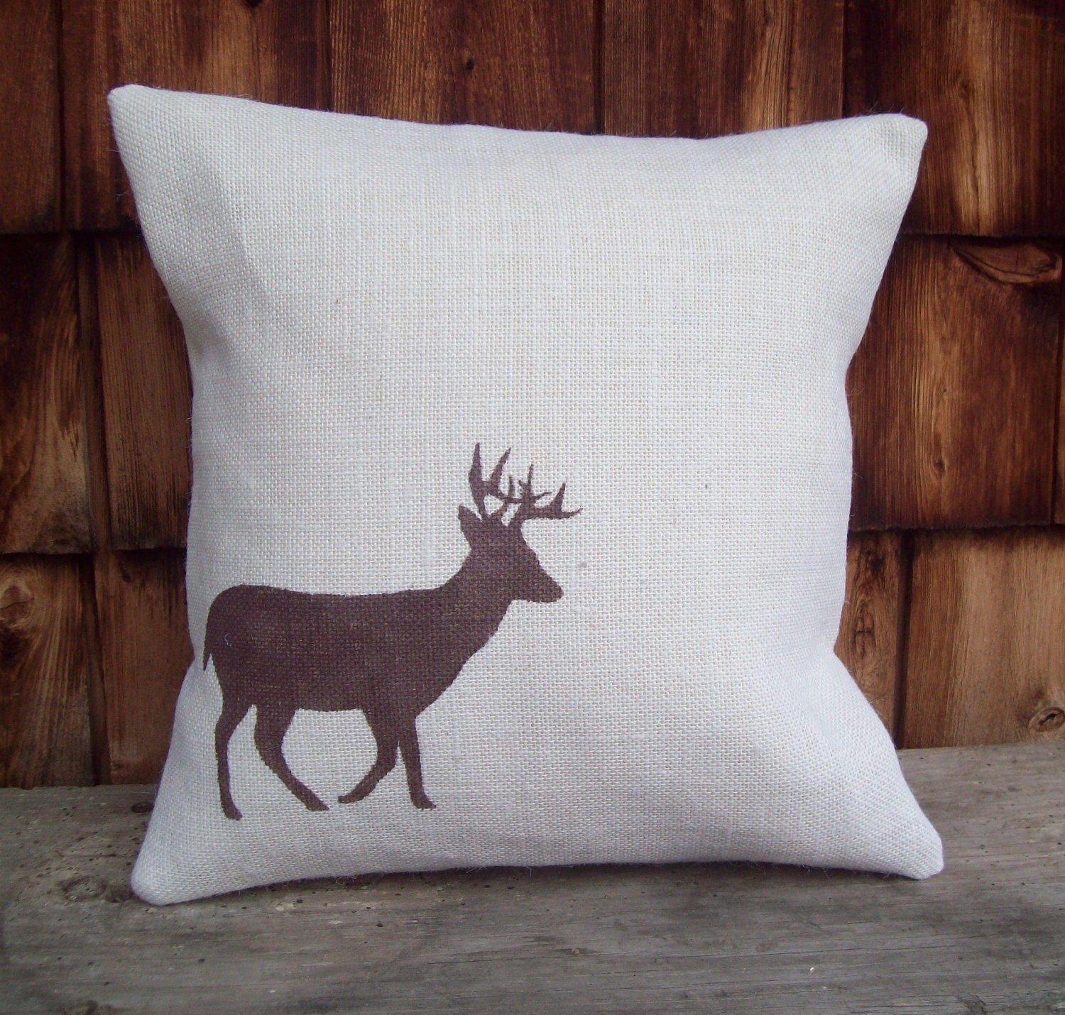 Deer Pillow Cover 16 x 16 - Burlap Pillow Cover - Decorative Pillow - Cabin and Lodge Decor - More Colors Available - Modern Rustic Pillow
