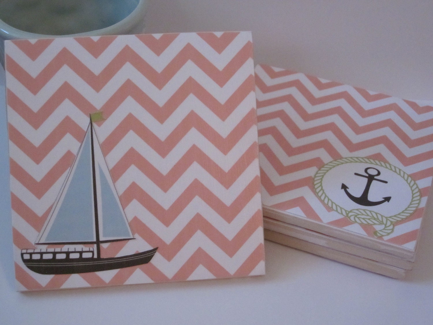 Nautical and Chevron Ceramic Tile Coasters