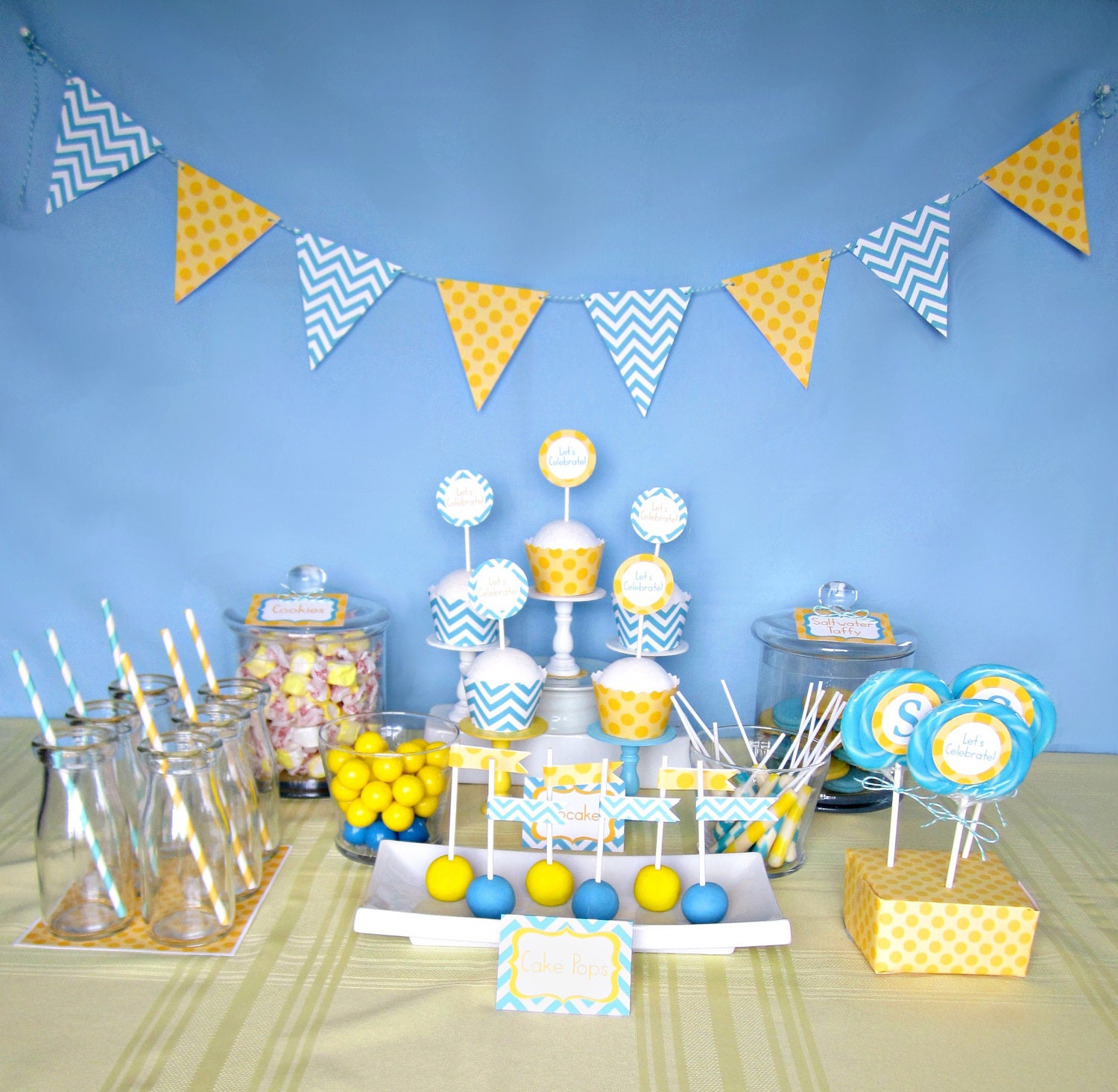Printable Aqua and Yellow Party Package - Coordinating Colors - Personalized DIY Party Printables .. ay01 Il_170x135