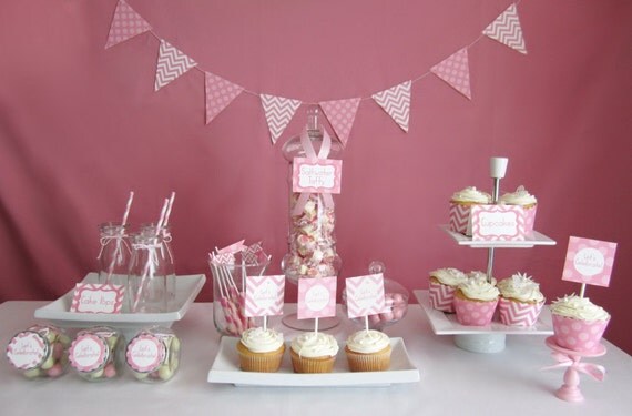 Printable Pink Chevron Party Package - Coordinating Colors - Personalized DIY Party Printables .. pc01 Il_570xn