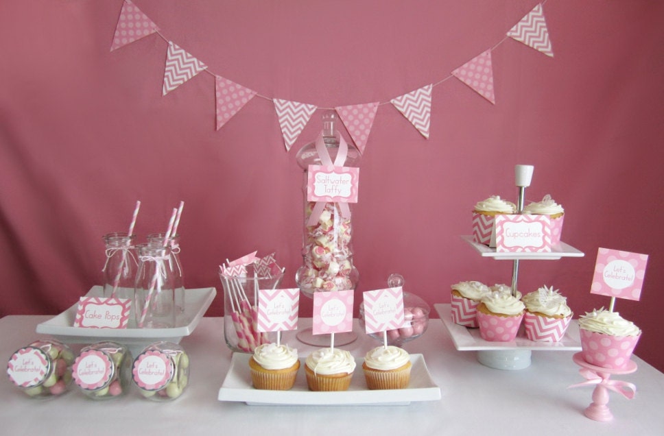 Printable Pink Chevron Party Package - Coordinating Colors - Personalized DIY Party Printables .. pc01
