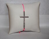 Sterling Silver Sideways Cross Bracelet - Neon String - Adjustable - Celebrity Inspired