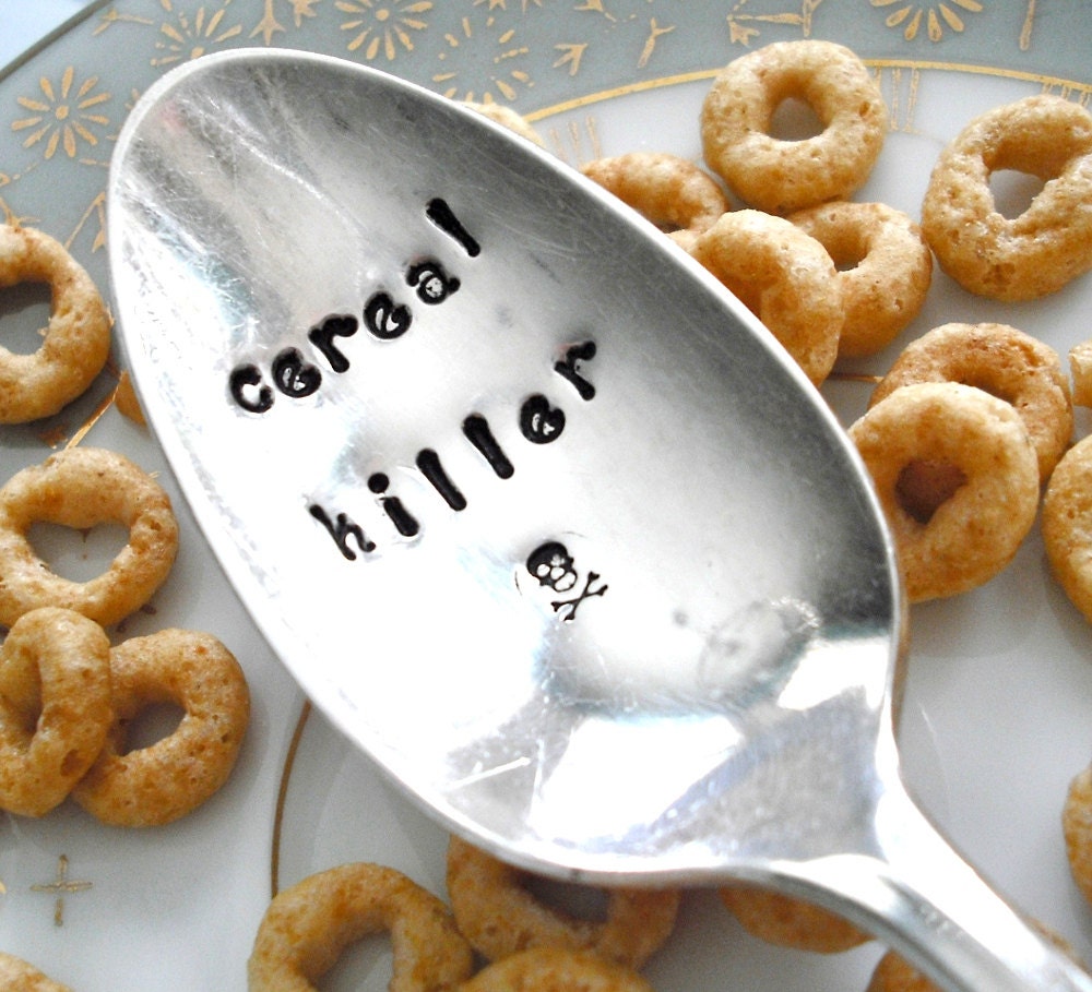 Vintage Silver Plated Hand Stamped TEASPOON - cereal killer - cij