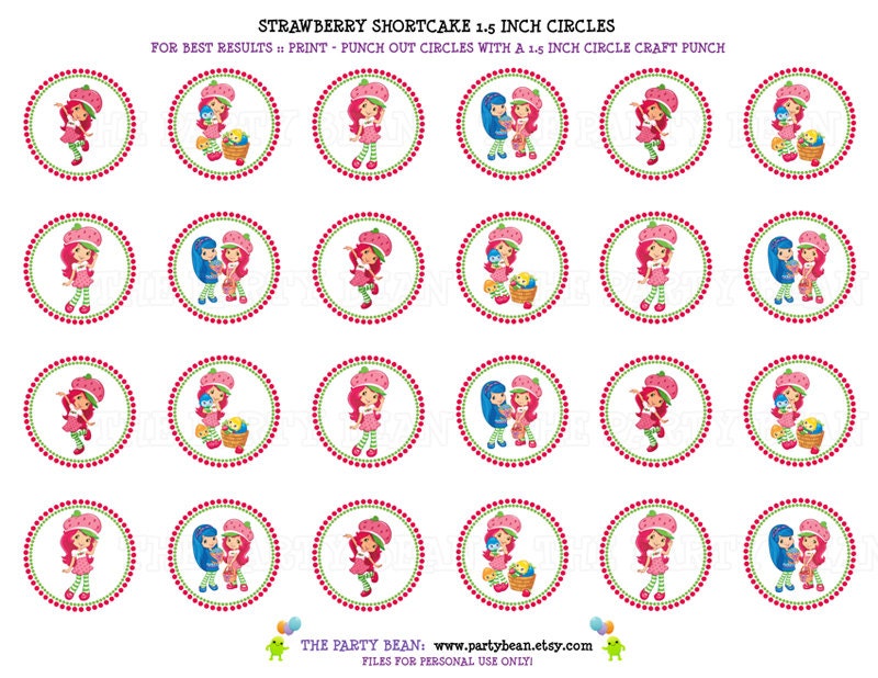 Strawberry Shortcake Cupcake Toppers - Stickers - Tags: Digital pdf File YOU PRINT -1.5 Inch Circles Il_170x135