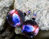 Space Earrings Galaxy Nebula  Dangle Round Jewelry, Medium size 3cm Ø, gift for her under 20