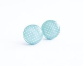 Mint stud earrings, polka dot post earrings, small stud earrings
