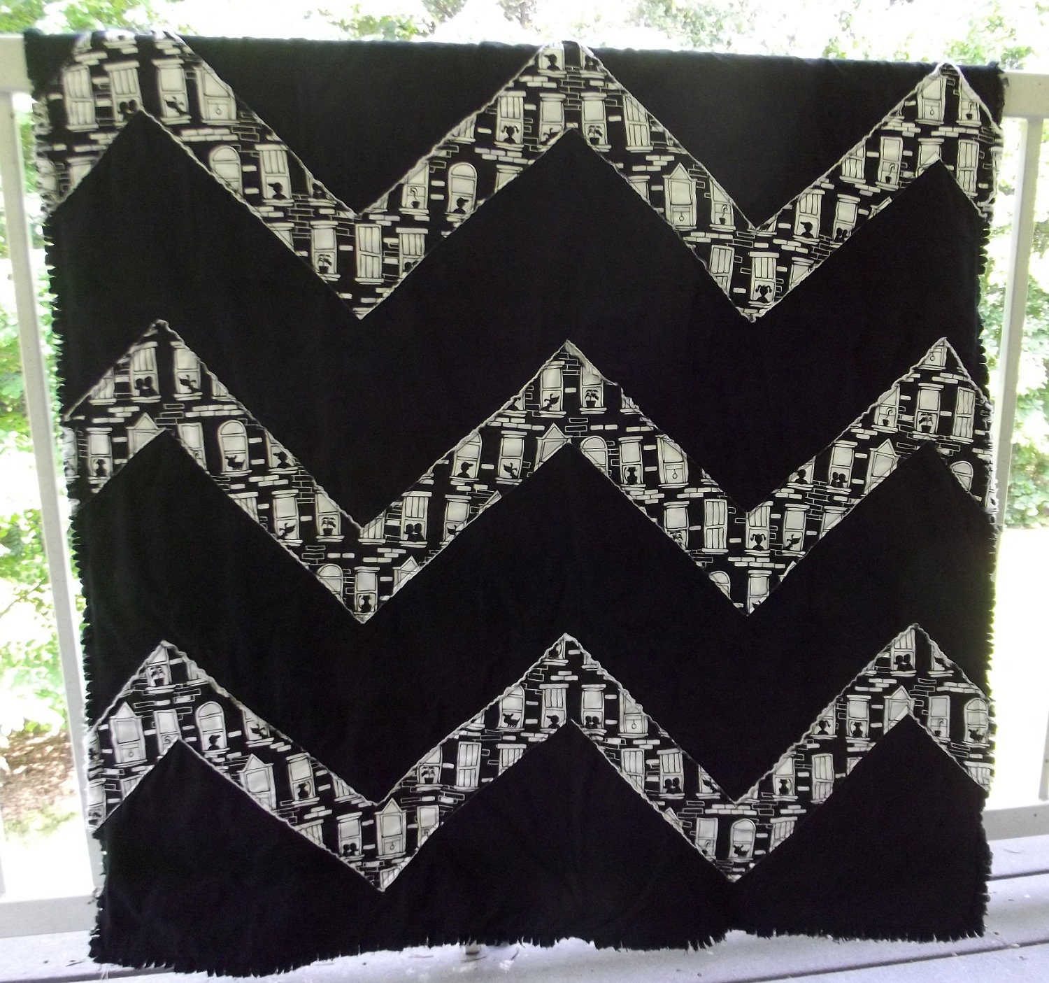 black and white chevron city quilt