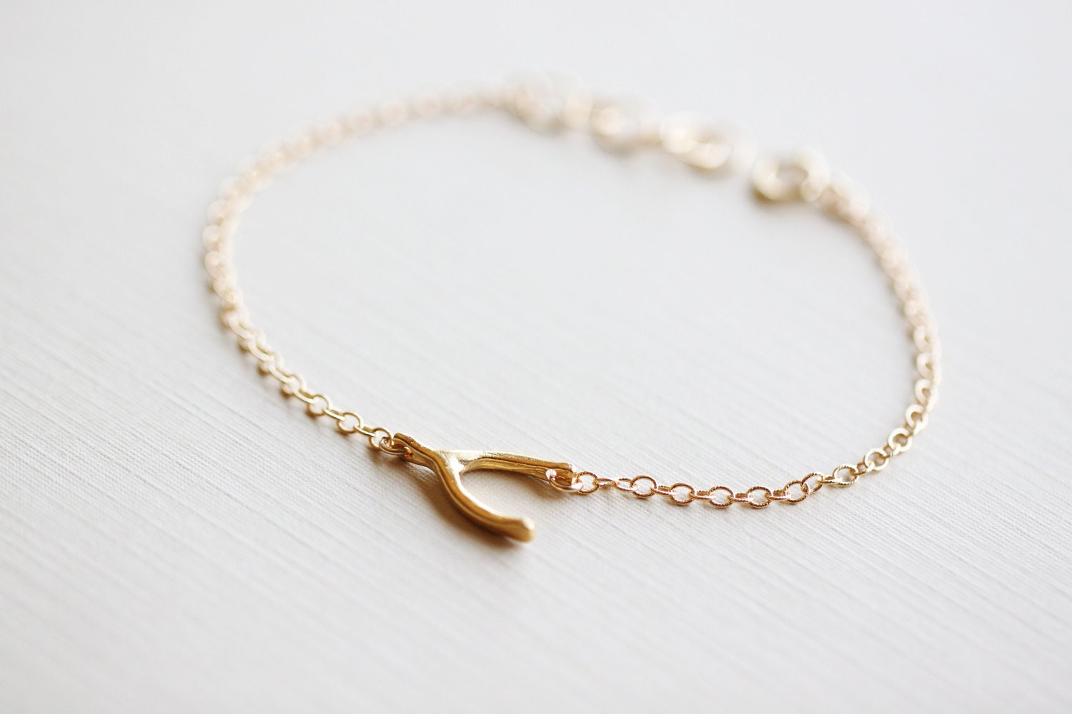 Sideways Wishbone Bracelet - gold horizontal lucky wishbone 14k gold fill jewelry by petitor etsy