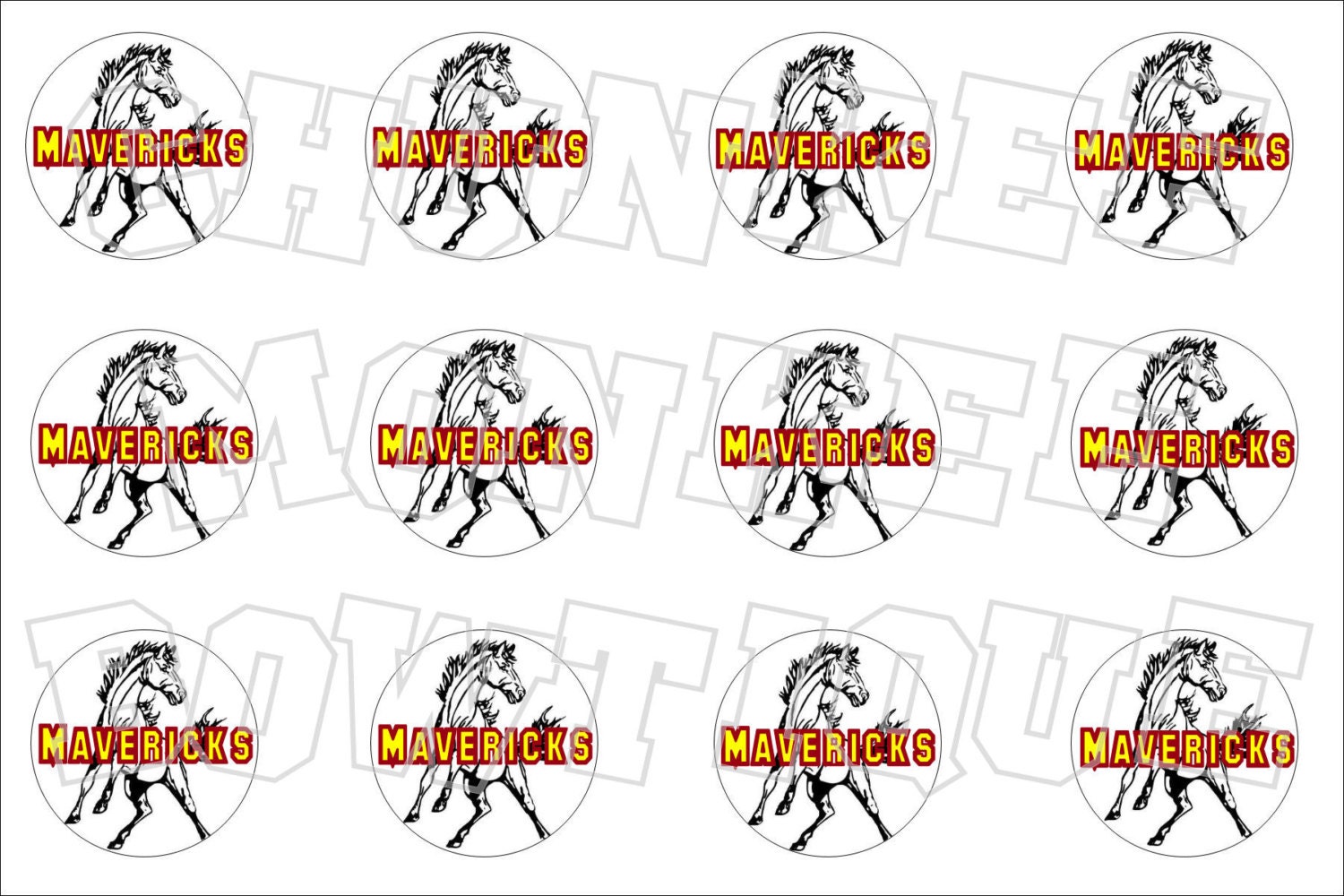 Mavericks with maroon and yellow writing bottlecap image sheet - school mascot