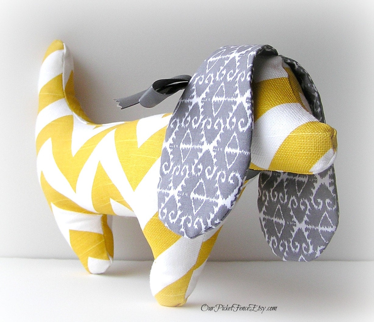 Yellow and Gray Chevron Dachshund Dog - OurPicketFence