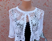 Irish Crochet White Bridal Bolero OOAK