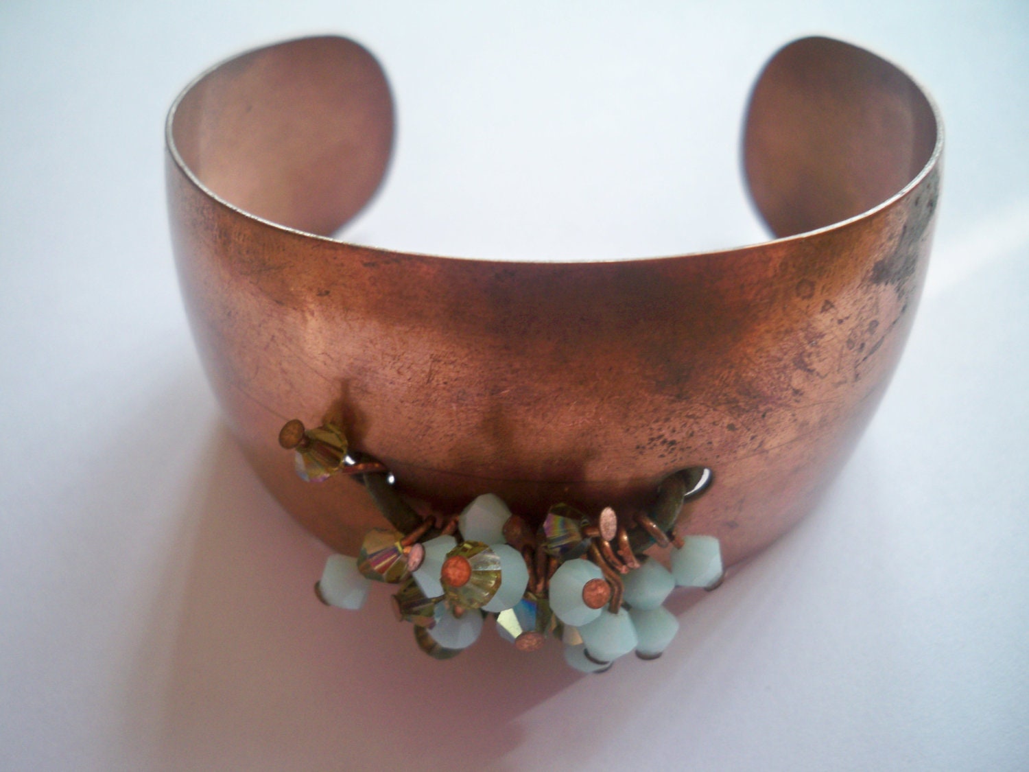 Copper and Crystal Beaded Cuff Bracelet - Specially Priced - eclecticnesting