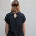 TULIP blouse (black cotton blouse with tulip sleeves and rabbit button) - made to order