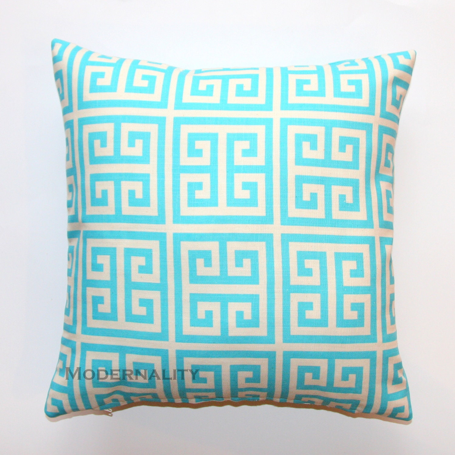 Premier Prints Light Turquoise Dossett Towers Greek Key Pillow Cover- 18x18 inches- Hidden Zipper Closure