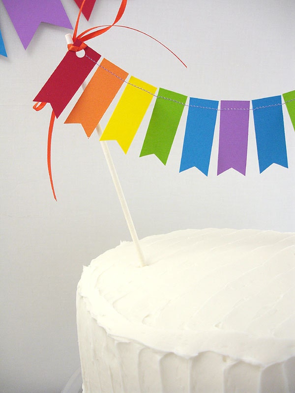 Rainbows Flags Cake Topper /////// Classroom Party // Rainbow Party // Birthday Party Cake Bunting //