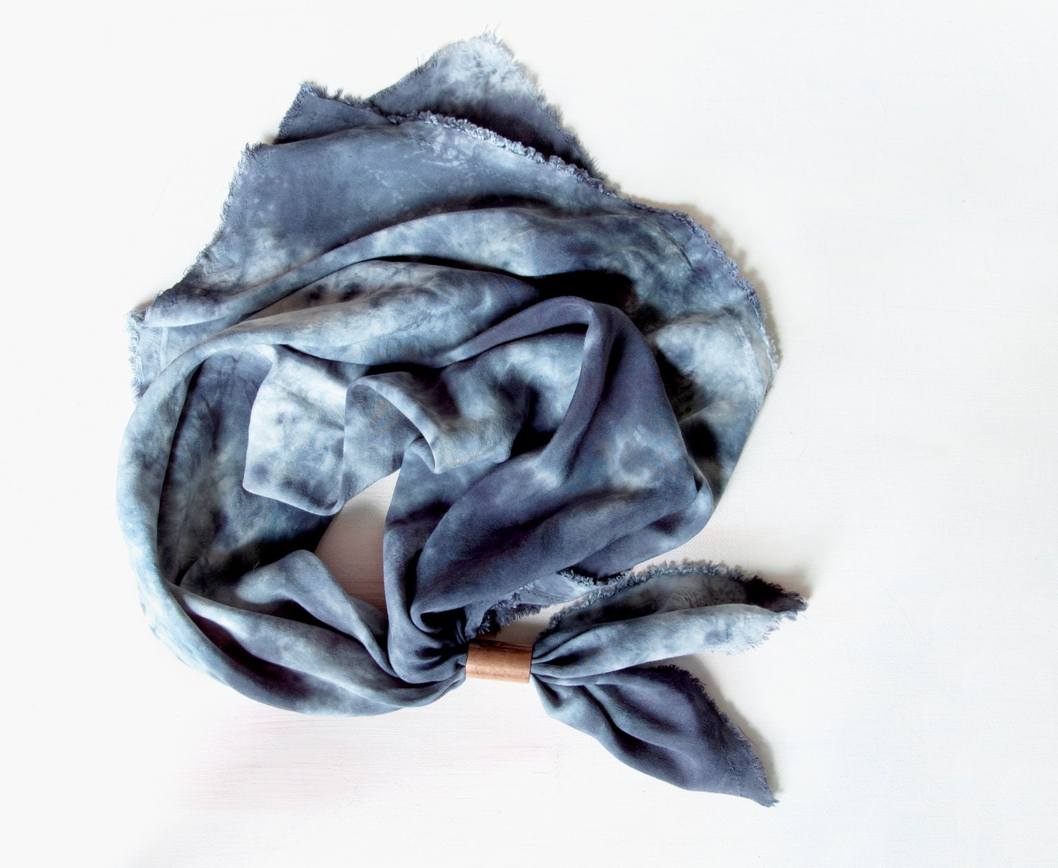 LAST ONE. Denim Blue Bamboo Scarf. Indigo Blue Scarf. Tie Dye Scarf with Copper