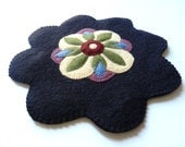 Handmade Wool and Wool Felt Candle Mat Penny Rug Table Topper Floral Design