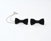Black Bow Silver Chain Ear Cuff (Pair)