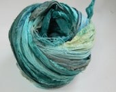 MERMAID HAIR  - Hand dyed Muslin ribbon - shades of the sea - skinny style -1/4 - 1/8 inch wide -8 yards