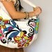 Everyday Handbag, Large Floral Purse, Colorful Blue Flowers Shoulder Bag with Make Up clutch oht