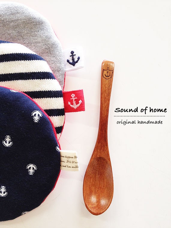 Nautical anchor red navy white coaster& spoon set home decor kitchen handmade zakka