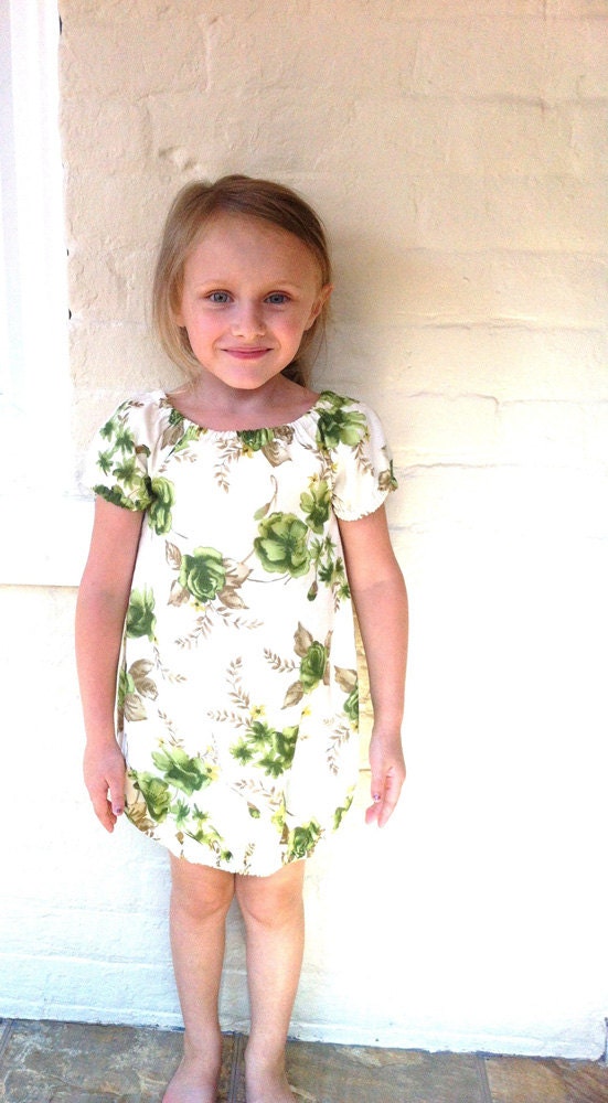 girls dress - green floral bubble- 12m, 18m, 2T, 3T, 4T, 5T - kyandkin