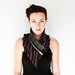 Silk collar necklace with faux leather and massive zipper, bold statement, womens accessory, red gray striped silk by Bartinki
