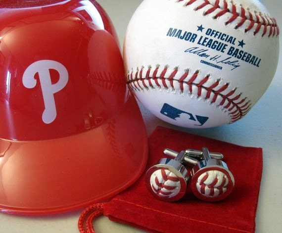 Phillies GAME USED Baseball Cufflinks w/ Gift Bag