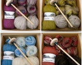 Drop Spindle Kit, - Learn to Spin- 135g (4.8oz) roving, batt, fibre, a spindle and beginner instructions
