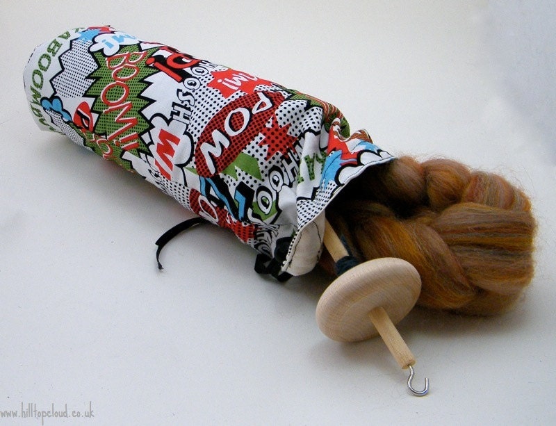 Drop Spindle Bag- Spindle Case, Project Bag, Comic Strip