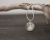 Photography Art Necklace, Silver 18mm Pendant and Snake Chain, Jewelry, Green Eyes, Cat