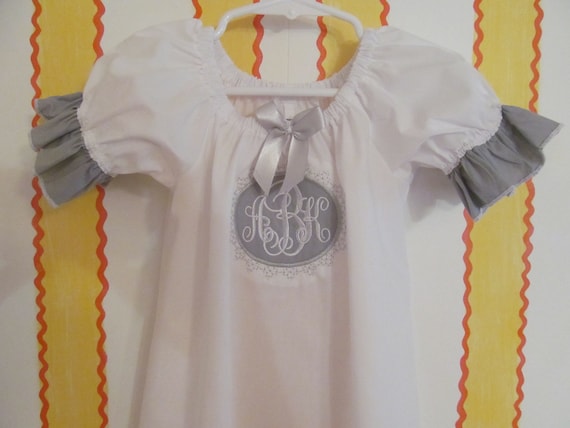 Items similar to Girl's Monogrammed Peasant Nightgown with Short Puff